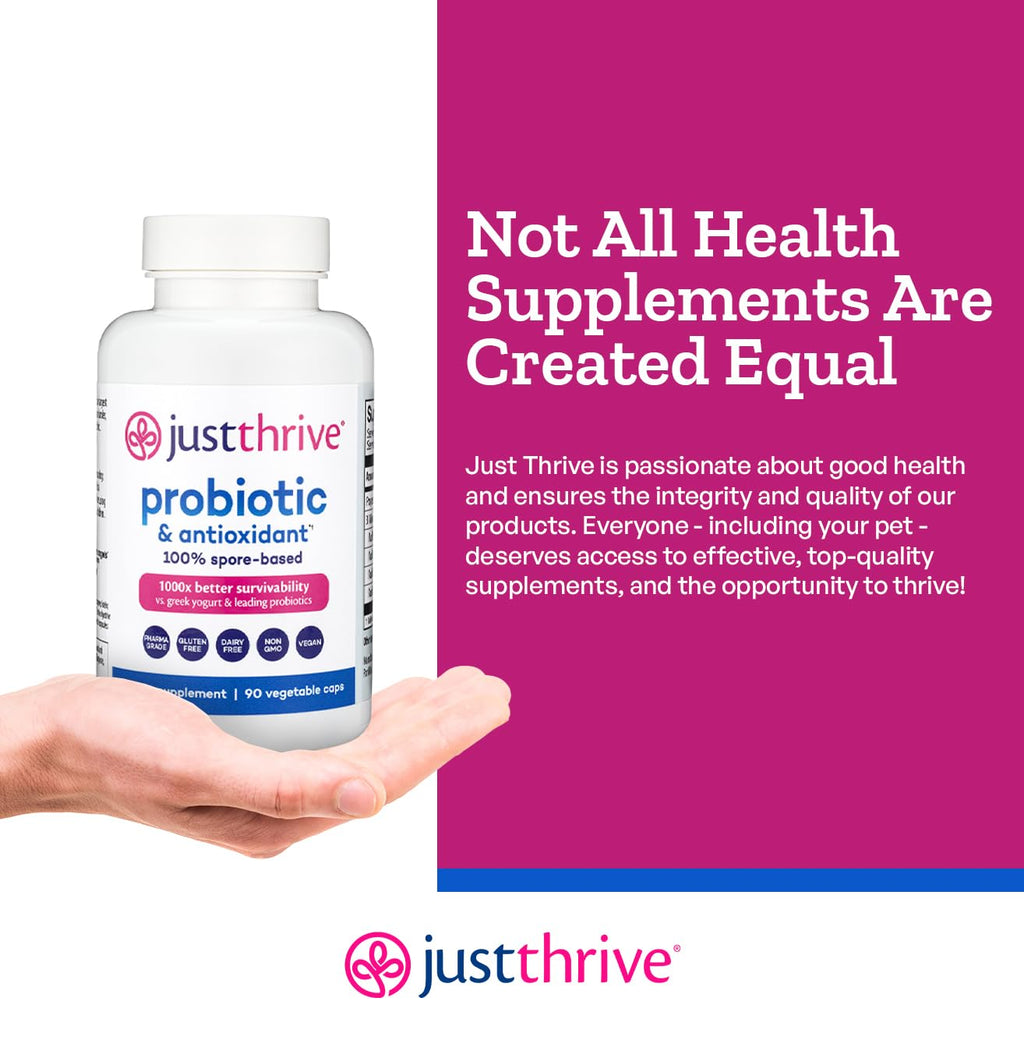 Just Thrive Probiotic & Antioxidant Supplement - 100% Spore-Based Digestive and Immune Support - Gluten Free, 30 Caps