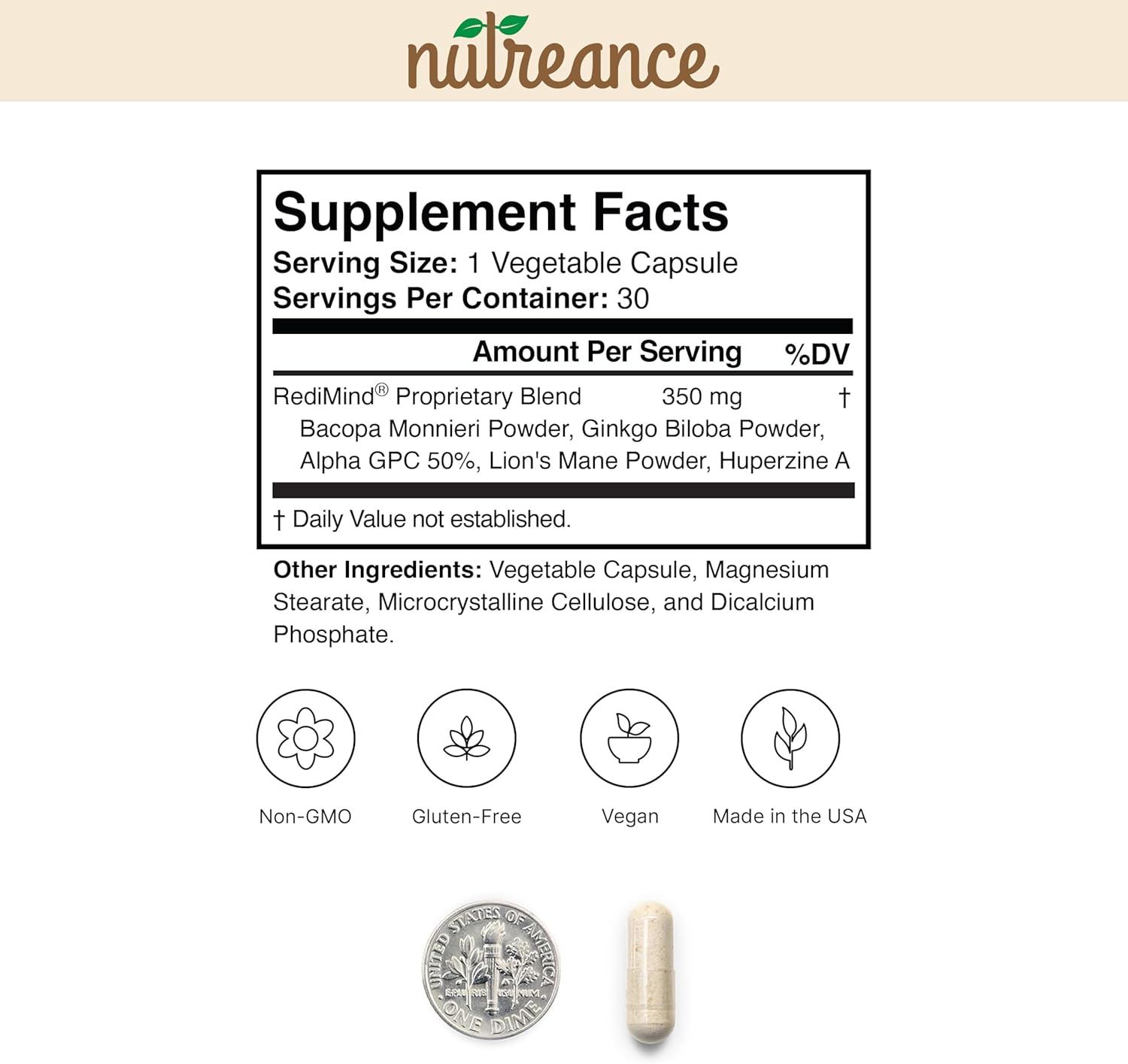 Natural Cognitive Enhancement Supplement Capsule - Non-GMO, Vegan, Gluten-Free