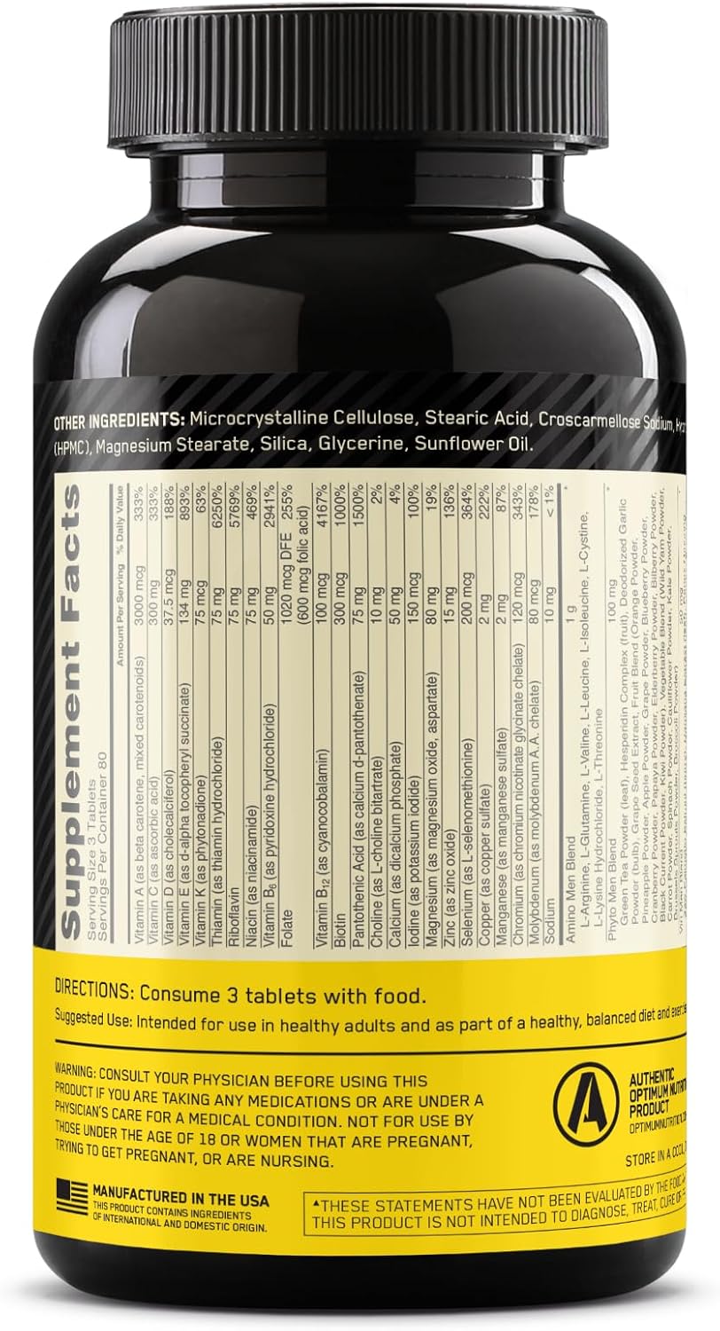 Men’s Daily Multivitamin with Amino Acids & Immune Support – 80 Day Supply (240 Tablets) | Optimum Nutrition Opti-Men