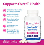 Just Thrive Probiotic & Antioxidant Supplement - 100% Spore-Based Digestive and Immune Support - Gluten Free, 30 Caps