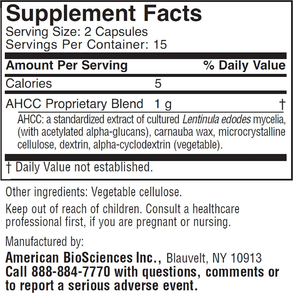 American BioSciences ImmPower AHCC Supplement, Vegetarian Capsules, Enhanced Immune Support, Natural Killer Cell Activity and Cytokine Production, 500 milligrams per Capsule
