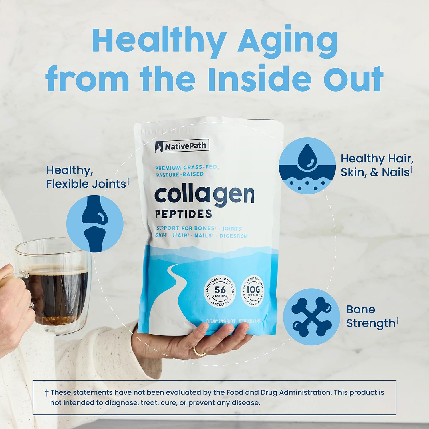 NativePath Collagen Peptides - Hydrolyzed Type 1 & 3 Collagen Powder for Skin, Hair, Nails - 8.8 oz (25 Servings)