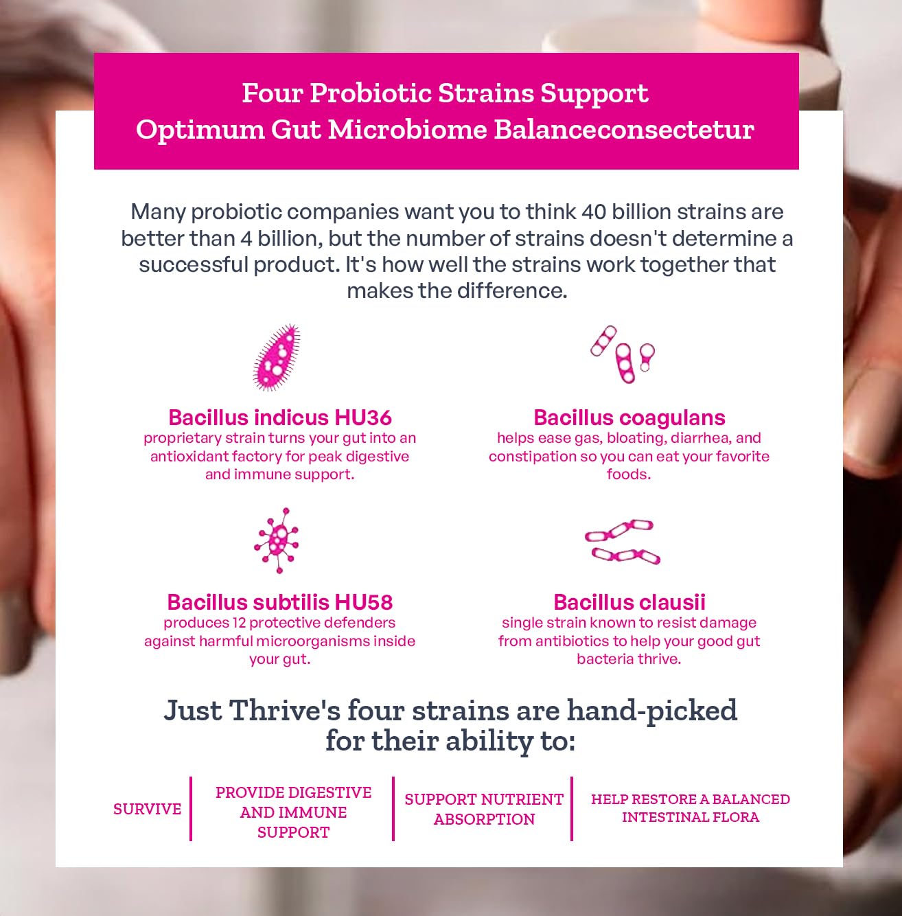 Just Thrive Probiotic & Antioxidant Supplement - 100% Spore-Based Digestive and Immune Support - Gluten Free, 30 Caps