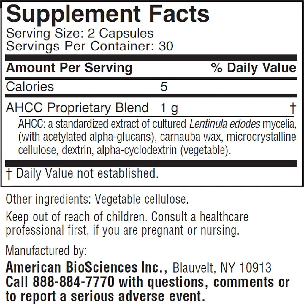 American BioSciences ImmPower AHCC Supplement, Vegetarian Capsules, Enhanced Immune Support, Natural Killer Cell Activity and Cytokine Production, 500 milligrams per Capsule