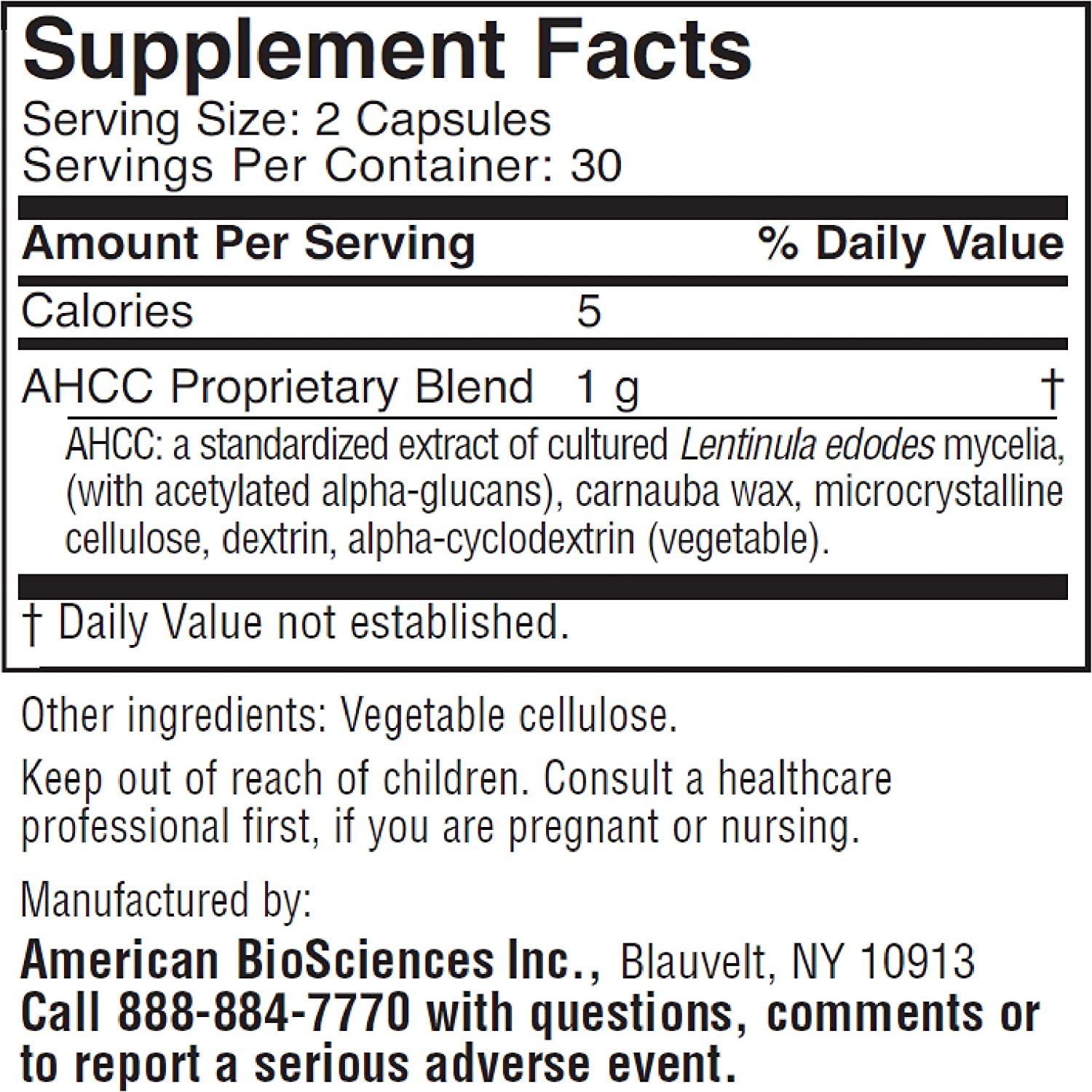 American BioSciences ImmPower AHCC Supplement, Vegetarian Capsules, Enhanced Immune Support, Natural Killer Cell Activity and Cytokine Production, 500 milligrams per Capsule