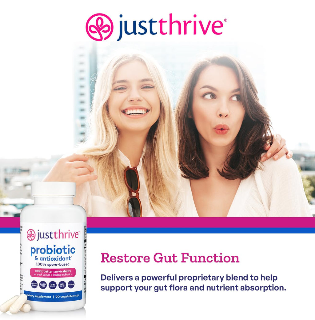 Just Thrive Probiotic & Antioxidant Supplement - 100% Spore-Based Digestive and Immune Support - Gluten Free, 30 Caps