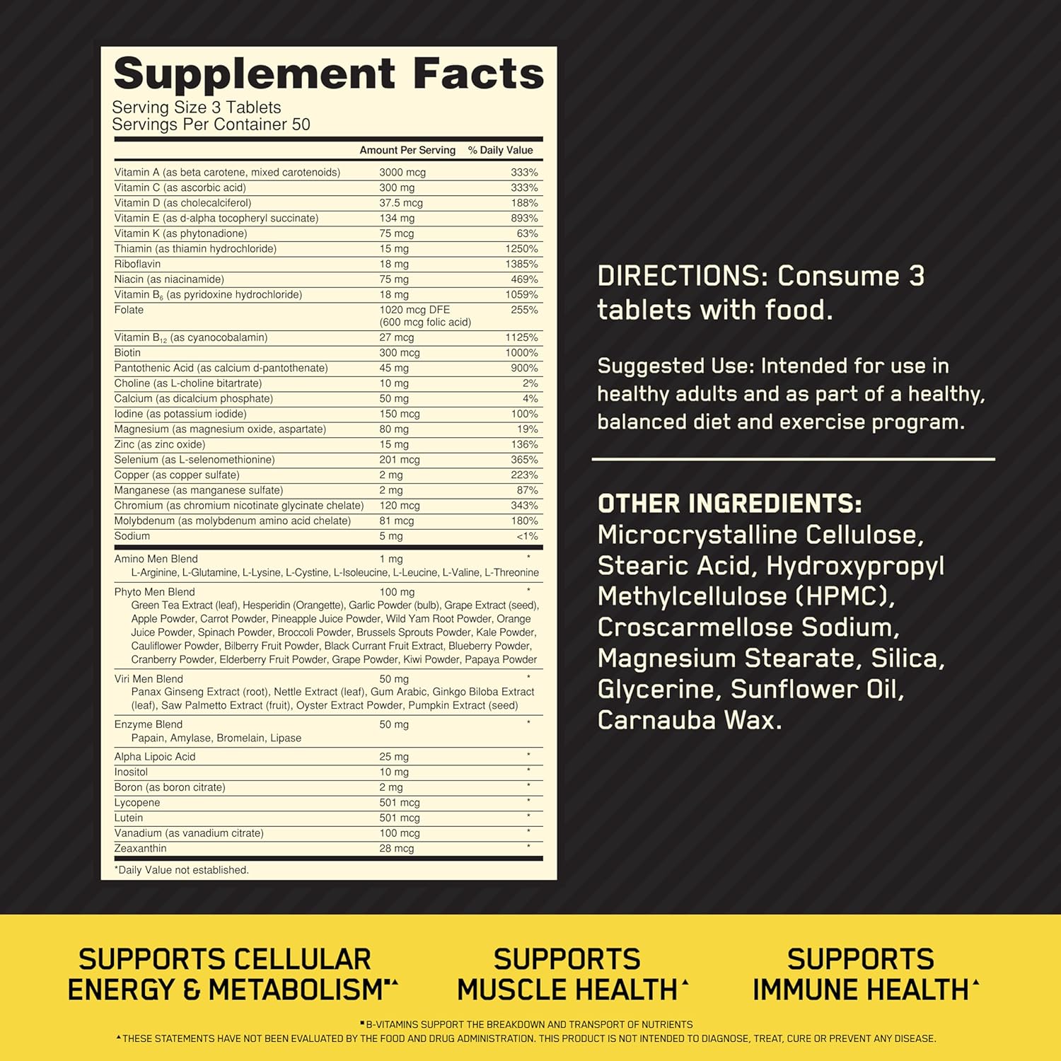 Men’s Daily Multivitamin with Amino Acids & Immune Support – 80 Day Supply (240 Tablets) | Optimum Nutrition Opti-Men
