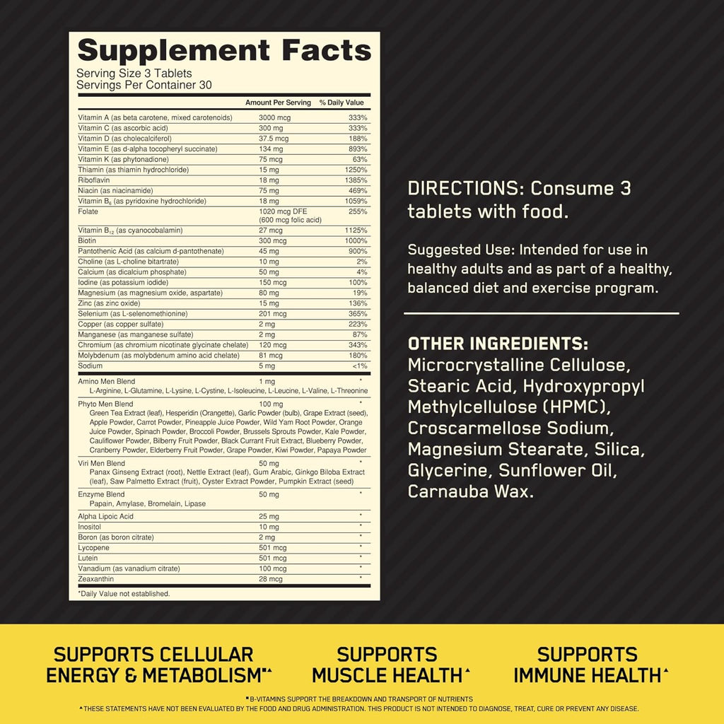 Men’s Daily Multivitamin with Amino Acids & Immune Support – 80 Day Supply (240 Tablets) | Optimum Nutrition Opti-Men